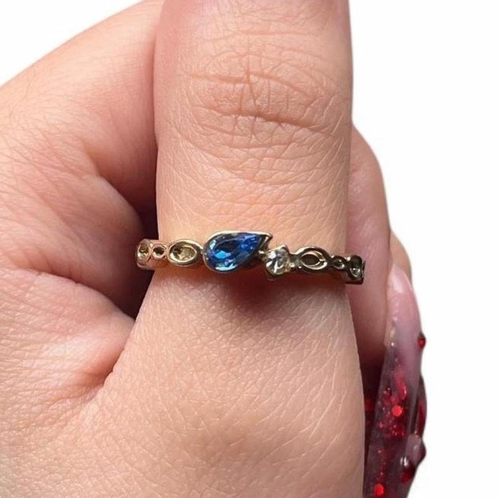 Gold and Blue Gemstone Ring with Dainty Band